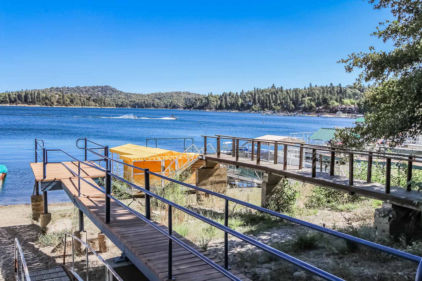A breathtaking view of the lake at VRI's Lake Arrowhead Chalets in California.